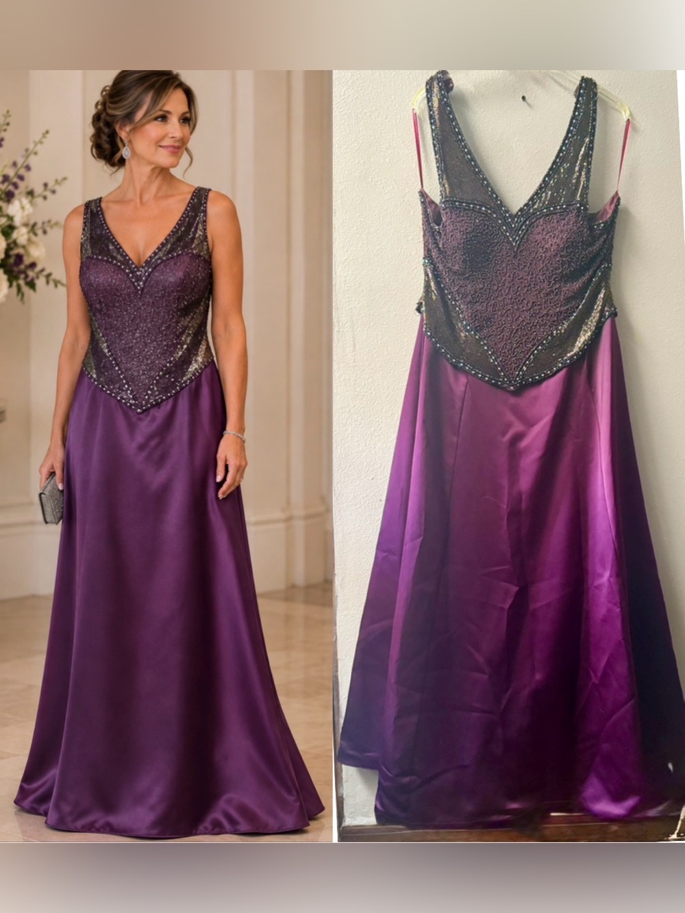 JOVANI MOTHER OF THE BRIDE/GROOM BEADED BODICE GOWN PLUM SIZE 20